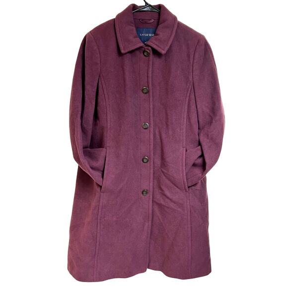 NWT Women’s Lands End Long button Pea Coat Purple Soft 80% wool size 12 career - Picture 1 of 9